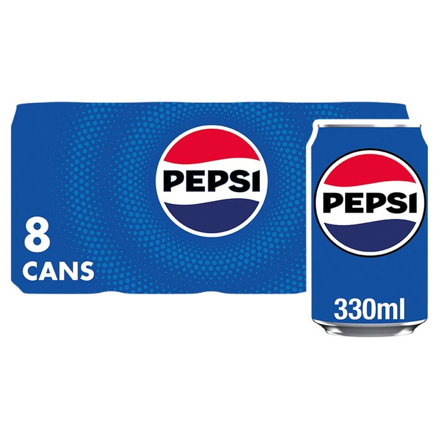 Pepsi Regular cola soft drink 8 x 330ml, imported from the UK