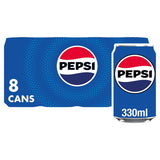 Pepsi Regular cola soft drink 8 x 330ml, imported from the UK