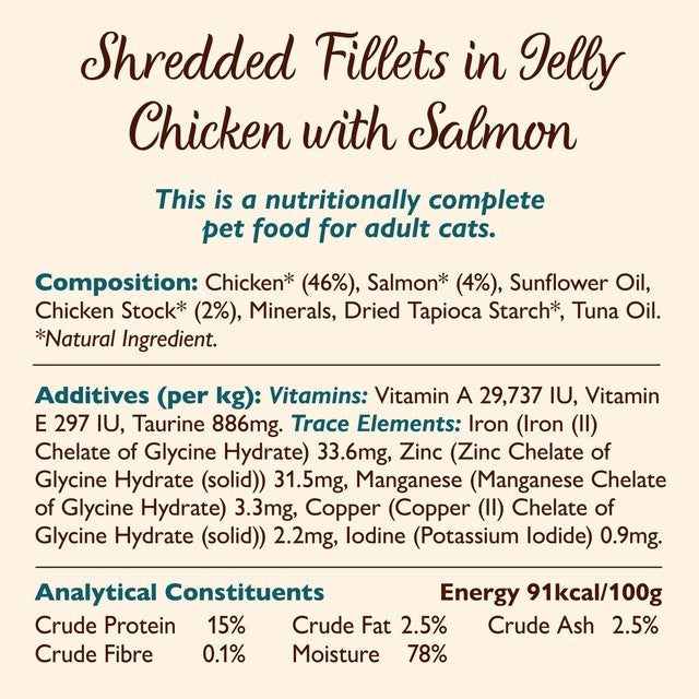 Lily's Kitchen cat food shredded fillets in jelly with chicken and salmon 8 x 70g, UK version
