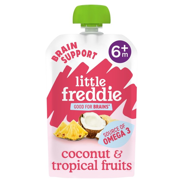 Little Freddie organic baby food pouch with coconut and tropical fruits 90g, UK version