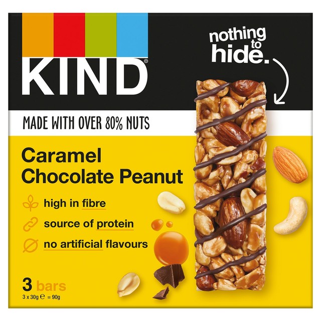 KIND Caramel Chocolate Peanut nut bar 3 x 30g, UK version