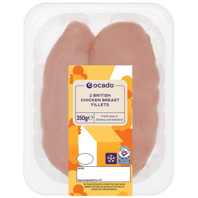 Ocado skinless chicken breast fillets 350g, imported from the UK