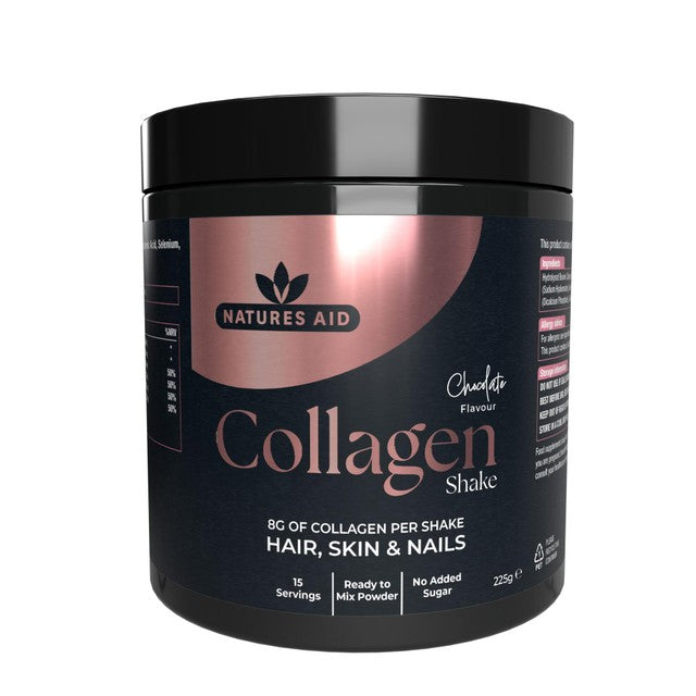 Natures Aid collagen chocolate shake powder 225g, imported from the UK