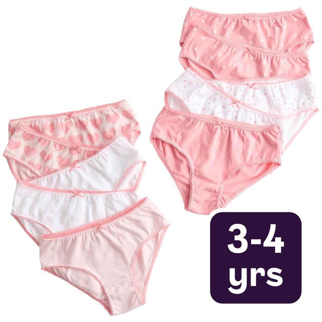 M&S girls cotton stretch heart knickers pink mix 3-4 years, imported from the UK