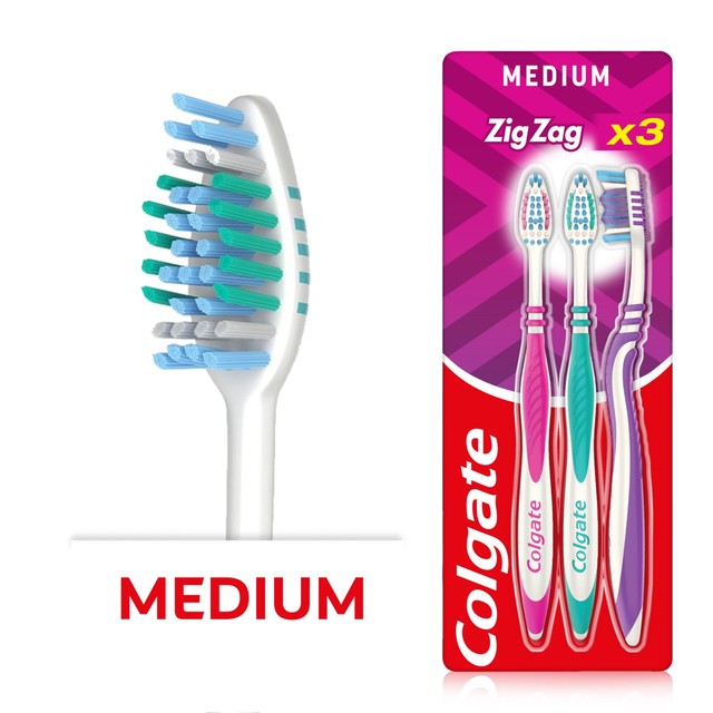 Colgate ZigZag Medium manual toothbrush 3 pack, imported from the UK