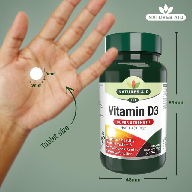 Natures Aid Super Strength Vitamin D3 4000iu tablets 60 pack, imported from the UK