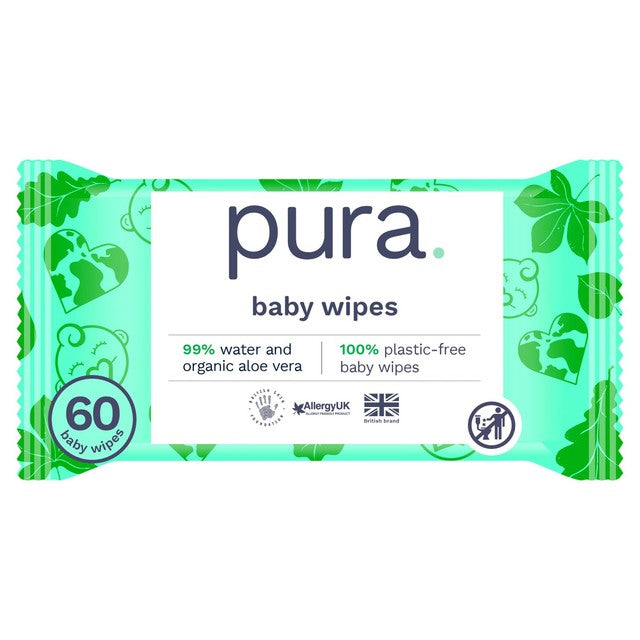 Pura plastic free baby wipes, imported from the UK