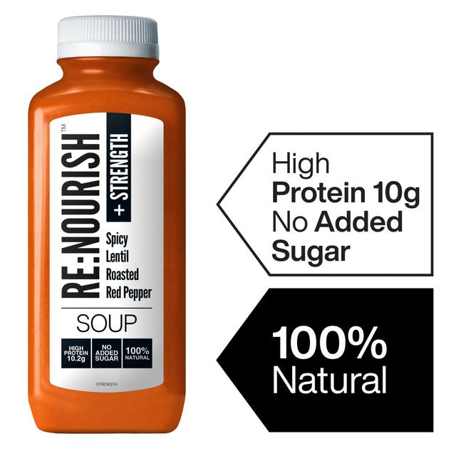 Re Nourish Spicy Lentil & Pepper Soup 500g, imported from the UK