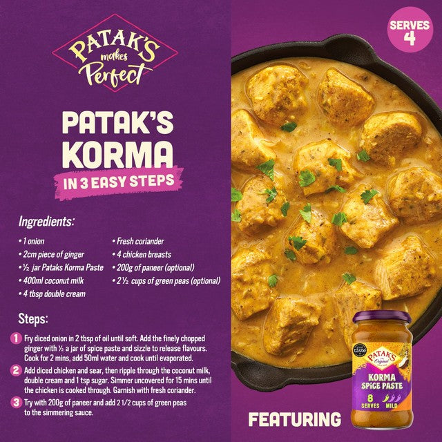Patak's Korma curry spice paste 290g, imported from the UK