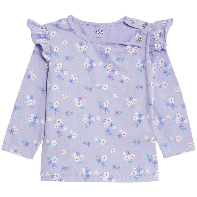 M&S floral baby top purple 0-3 months, imported from the UK