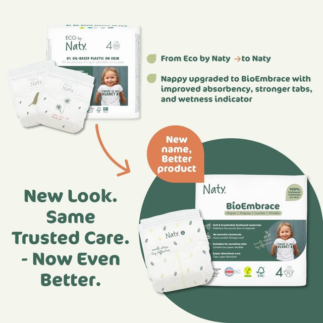Naty BioEmbrace eco-friendly disposable nappies Size 4 (7-18kg), imported from the UK