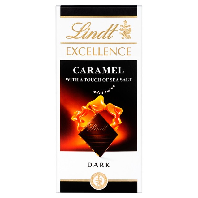 Lindt dark caramel sea salt chocolate bar 100g, UK version