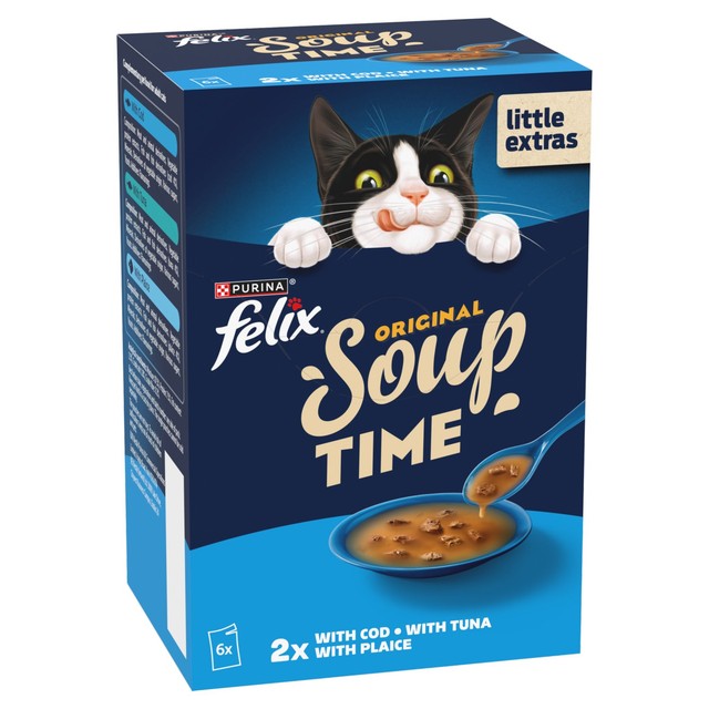 Felix Soup Fish Selection Plaice, Tuna & Cod wet cat food 6 x 48g - British product