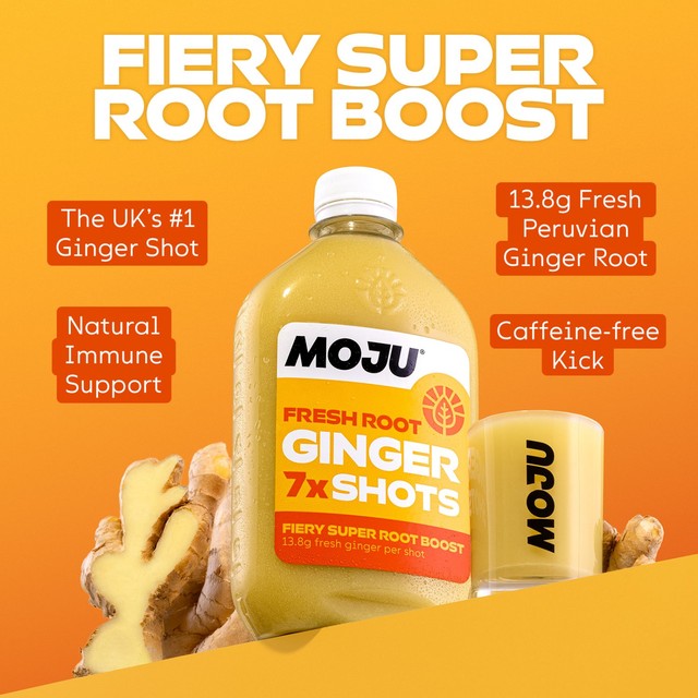 Moju Ginger Vitality Shot 420ml bottle with 7x 60ml shots, imported from the UK