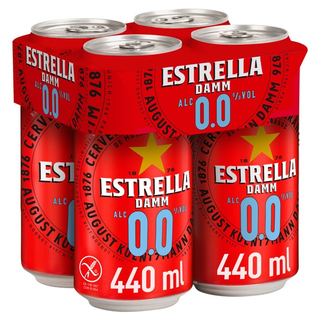 Estrella Damm 0.0% Alcohol Free Beer 4 x 440ml cans - British product