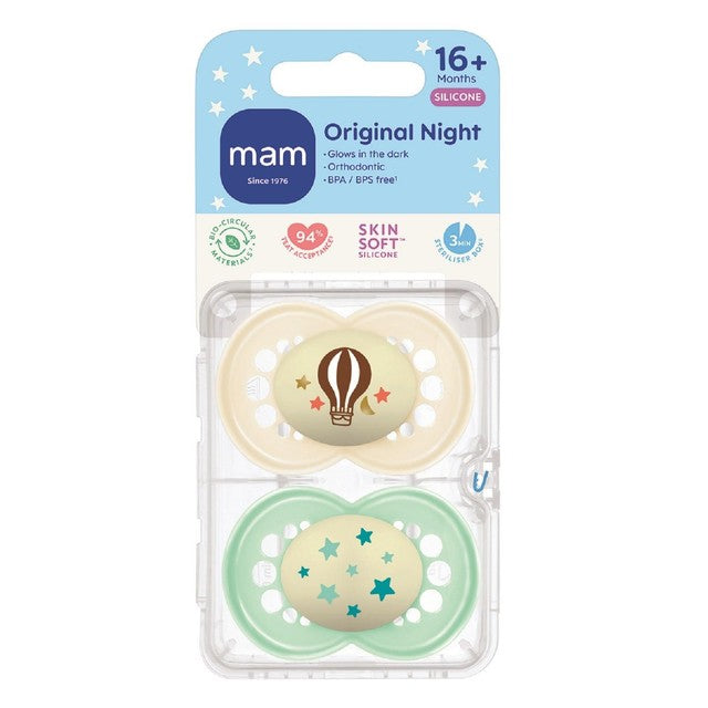 MAM Night Astro 18-36m soother 2-pack, imported from the UK