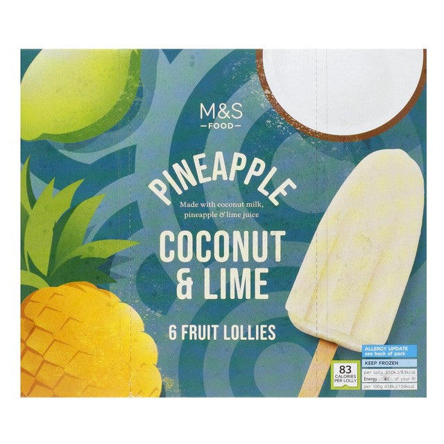 M&S pineapple coconut lime ice lollies 6 pack, imported from the UK