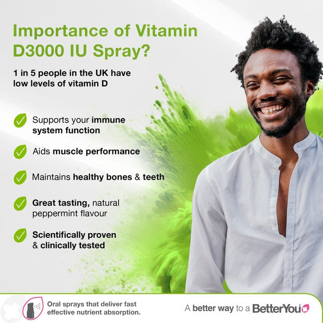 BetterYou D3000 Vitamin D Oral Spray Peppermint 15ml - British product