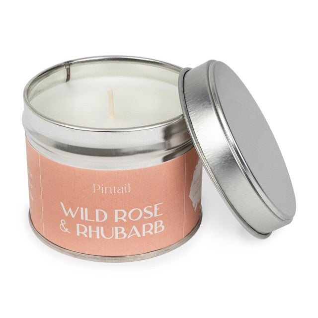 Pintail wild rose rhubarb tin candle 225g, imported from the UK