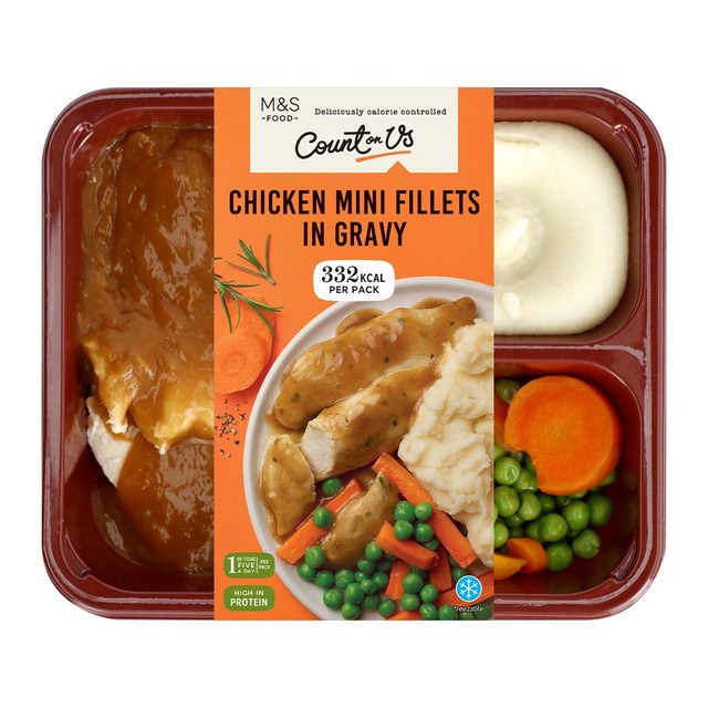 M&S mini chicken fillets in gravy meal 400g, imported from the UK