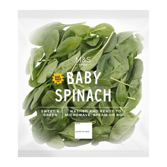 M&S baby spinach washed and ready to cook 80g, imported from the UK