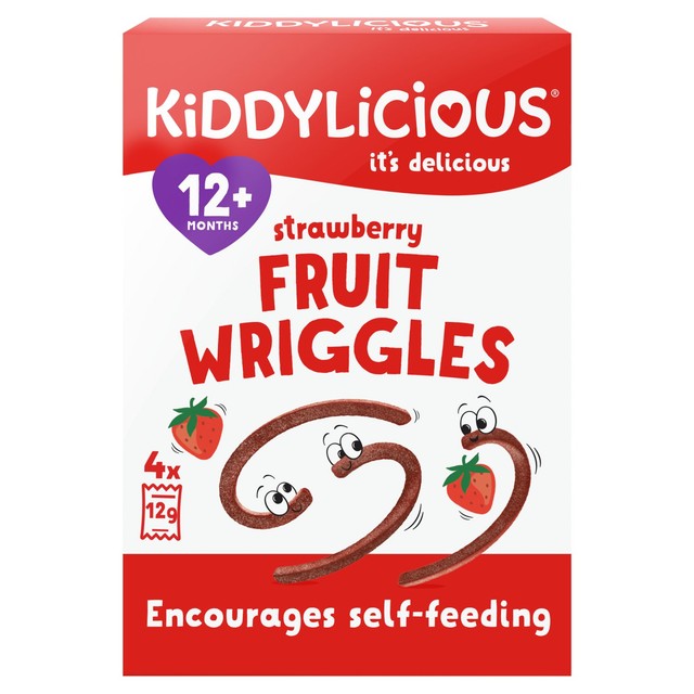 Kiddylicious strawberry wriggles baby snacks 4 x 12g, UK version