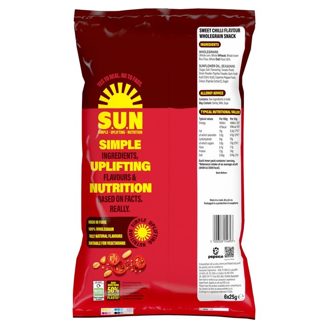 SunBites Sweet Chilli wholegrain snacks 6x25g (British brand)