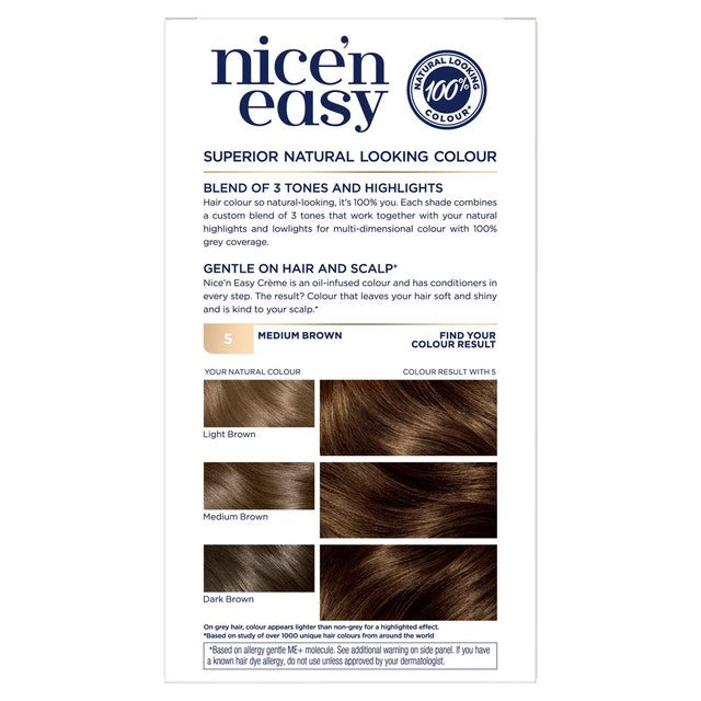 Clairol Nice'n Easy 5 Medium Brown hair dye 60ml - British product
