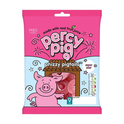 Gommes acidulées M&S Percy Pig Phizzy Pigtails saveur fruit 170 g