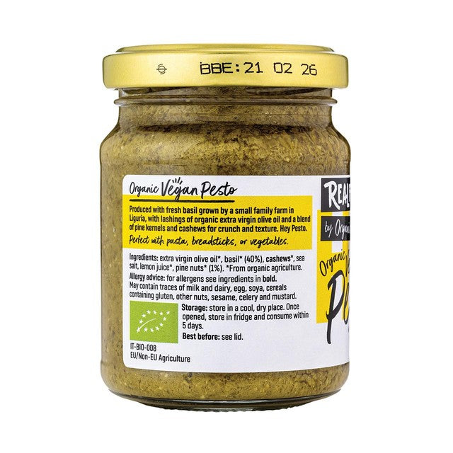 Realfoods by Organico vegan green pesto 120g, imported from the UK