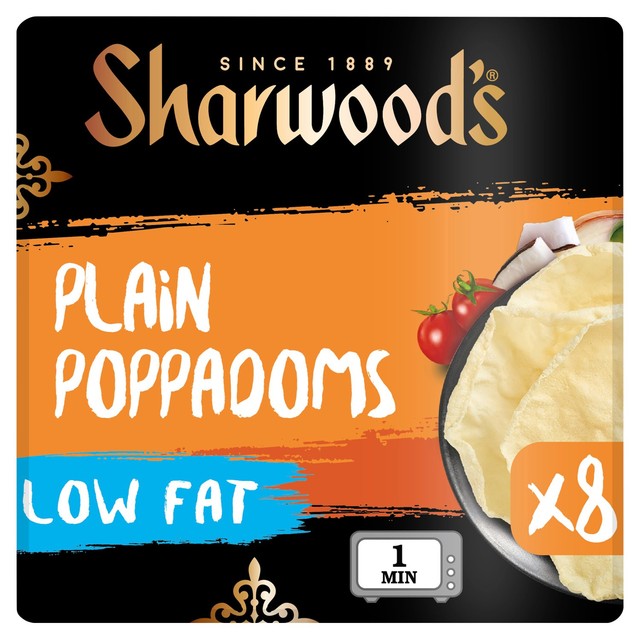 Sharwood's Low Fat Plain Poppadoms 8 Pack (British brand)