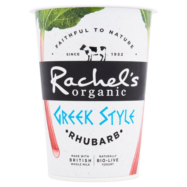 Rachel's Greek style rhubarb yogurt 450g, imported from the UK