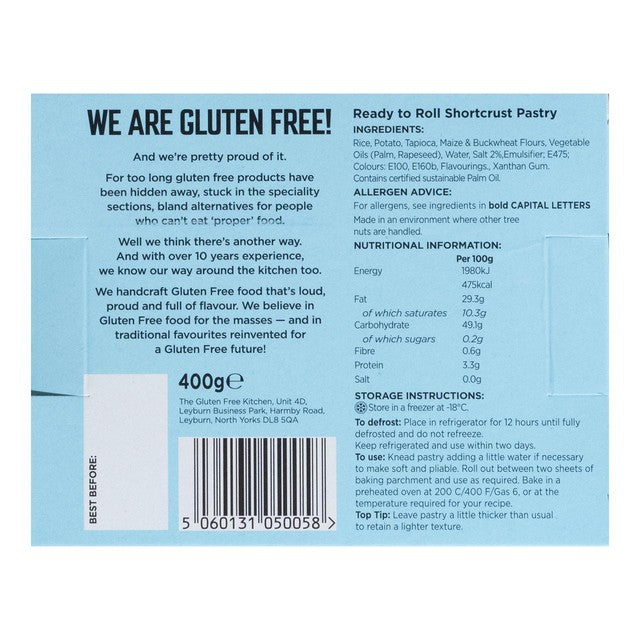 The Gluten Free Kitchen ready to roll shortcrust pastry 400g, UK version