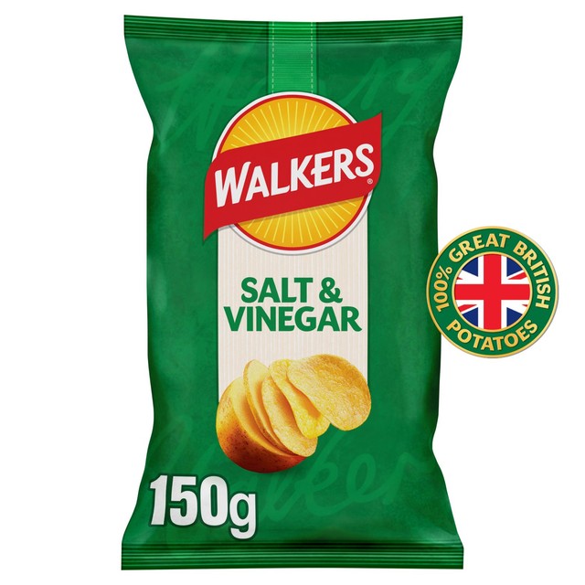 Walkers salt and vinegar sharing bag crisps 150g (British brand)