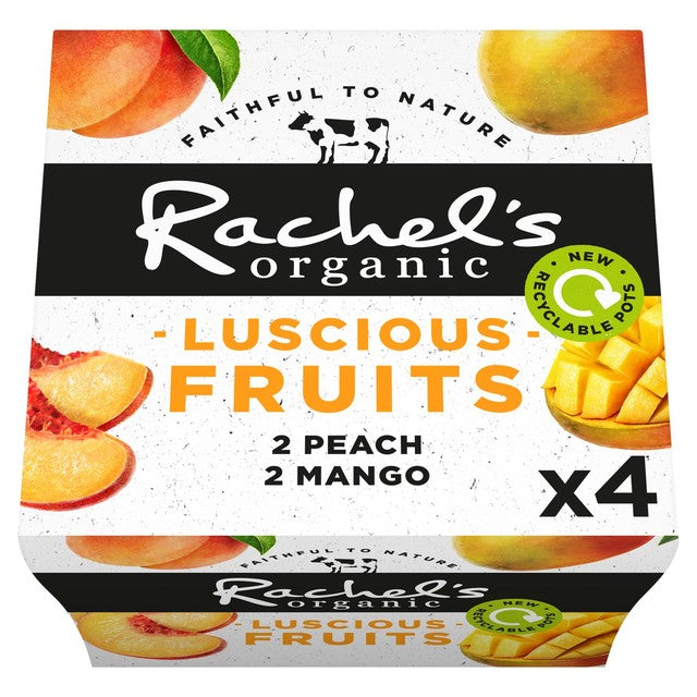 Rachel's Peach & Mango bio live yogurt 4 x 110g, imported from the UK