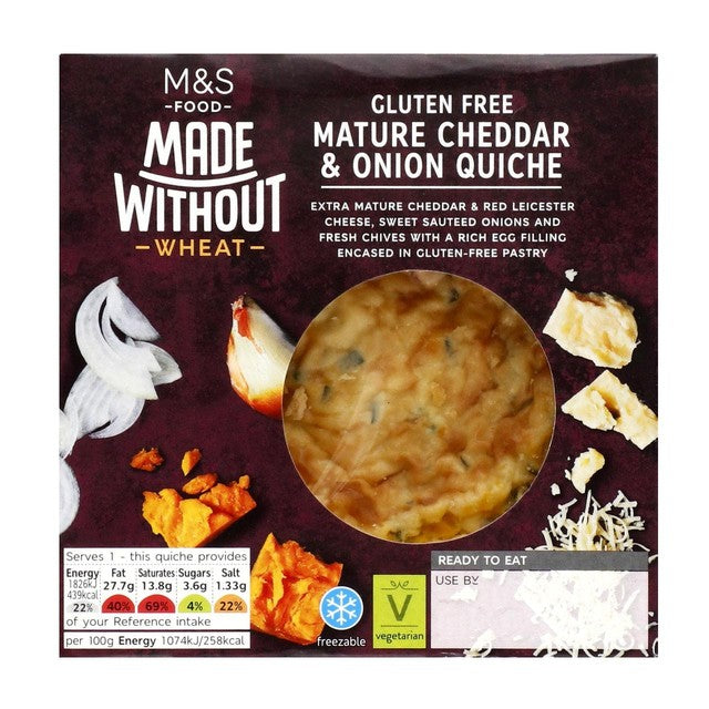 M&S mature cheddar and onion quiche 170g, imported from the UK