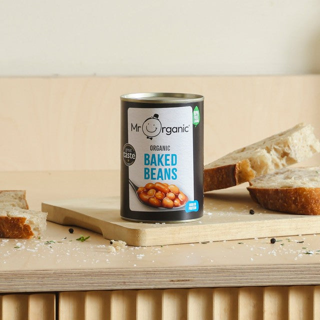 Mr Organic baked beans 400g, imported from the UK