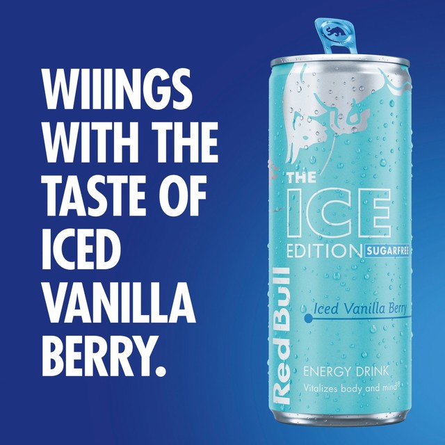 Red Bull Sugar Free Ice Edition Iced Vanilla Berry energy drink 4x250ml, imported from the UK