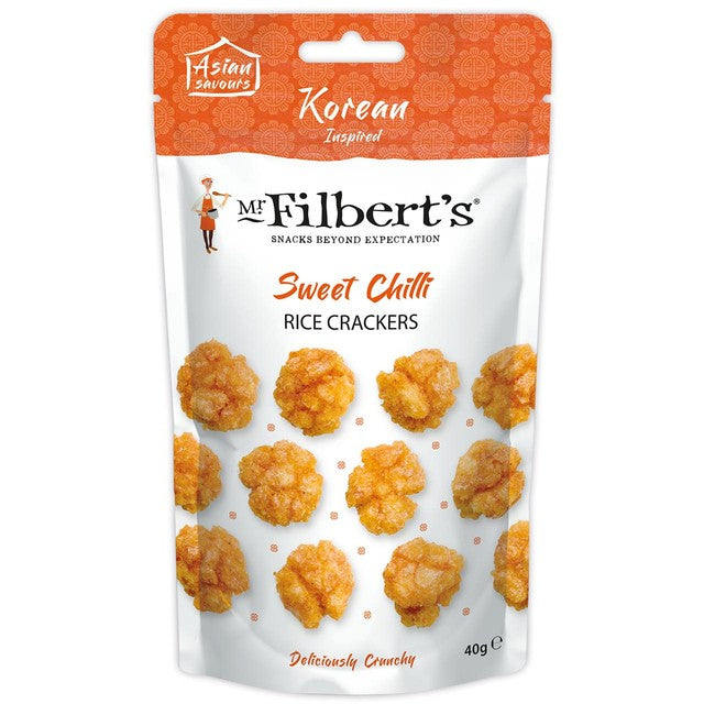 Mr Filbert's Korean chilli rice crackers 40g, imported from the UK