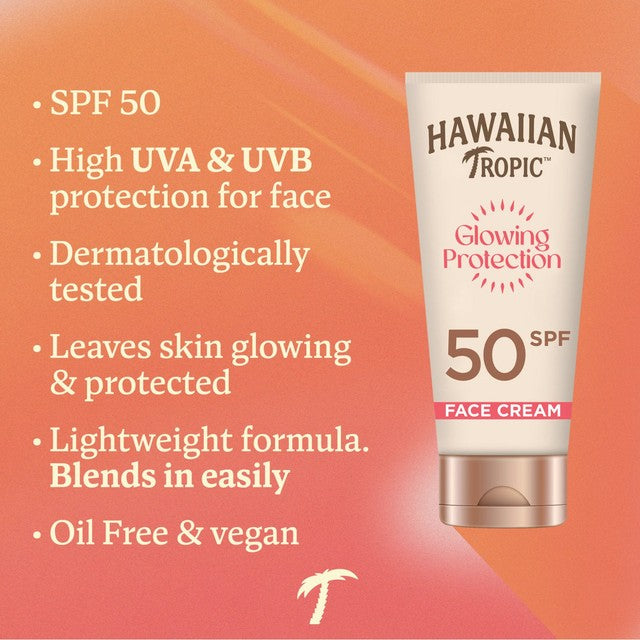 Hawaiian Tropic Glowing Protection Face Sun Cream SPF 50 50ml, UK version