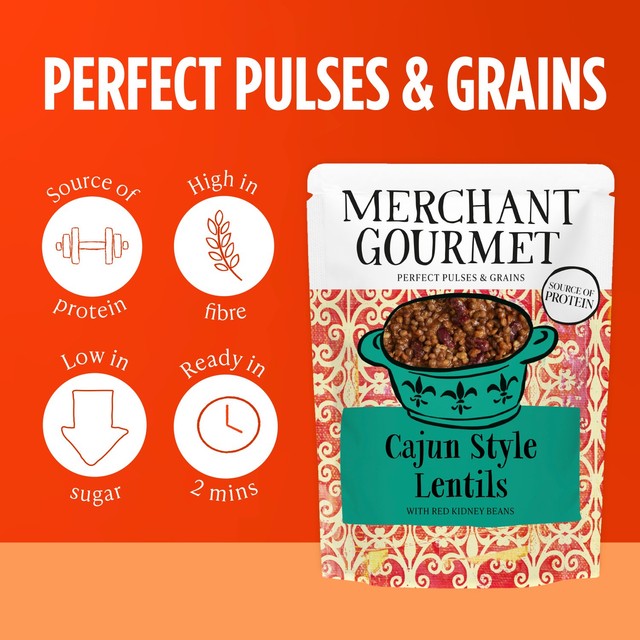 Merchant Gourmet Cajun-Style Lentils 250g, imported from the UK