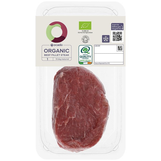 Ocado organic beef fillet steak 170g, imported from the UK