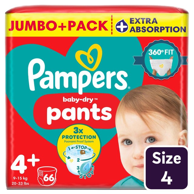 Pampers Baby Dry Nappy Pants Extra Absorption Size 4+, imported from the UK
