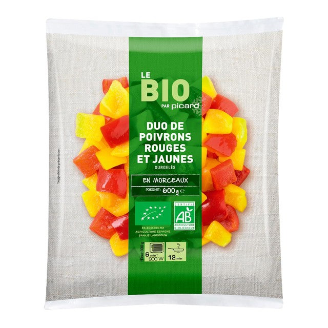 Picard frozen organic red and yellow peppers 600g, imported from the UK