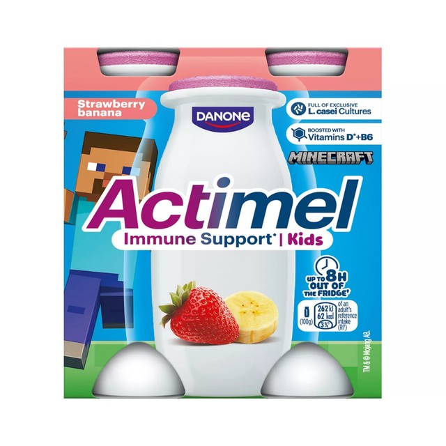 Actimel kids strawberry banana yoghurt drink 4 x 100g - British product
