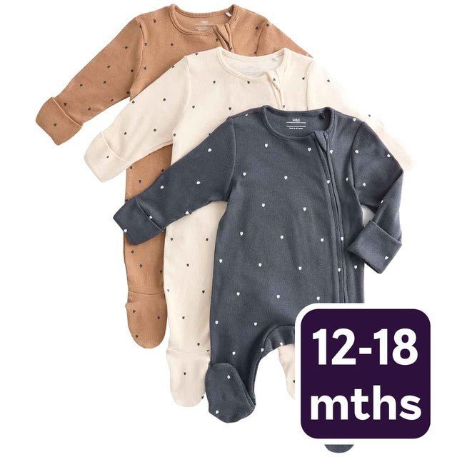 M&S Heart Sleepsuit Pewter 12-18 months, imported from the UK