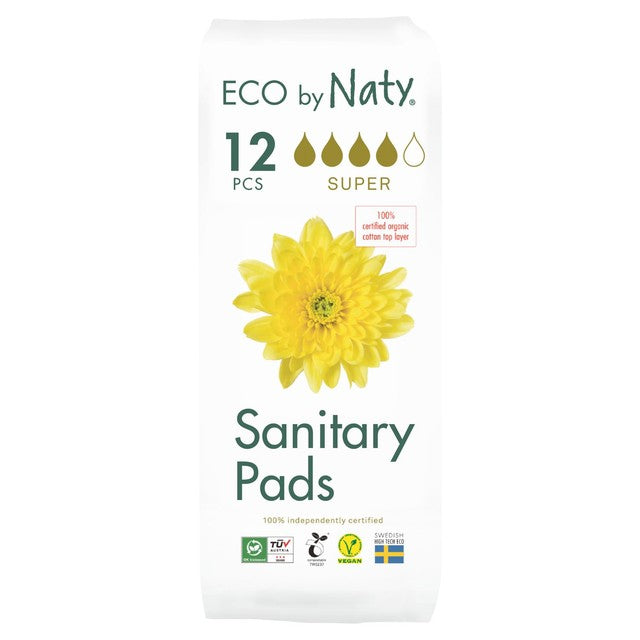 Naty Super Sanitary Pads 12 Pack, imported from the UK