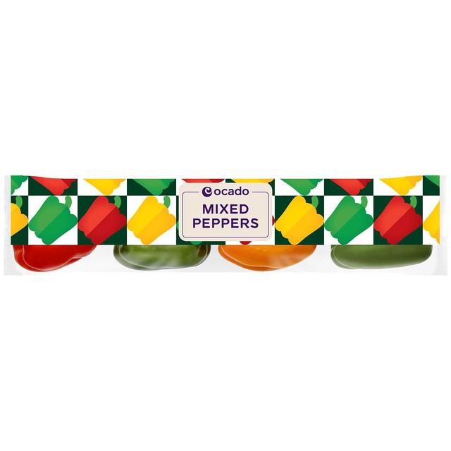 Ocado mixed bell peppers 4 pack, imported from the UK