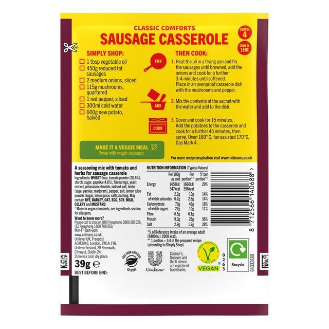 Colman's sausage casserole recipe mix 45g - British product