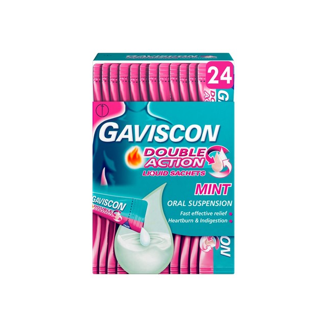 Gaviscon peppermint liquid sachets for heartburn and indigestion 24 x 10ml, UK version